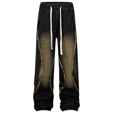 Washed Black Wide-Leg Drawstring Jeans